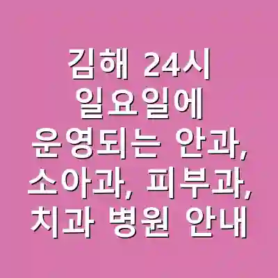 김해 24시 일요일에 운영되는 안과, 소아과, 피부과, 치과 병원 안내