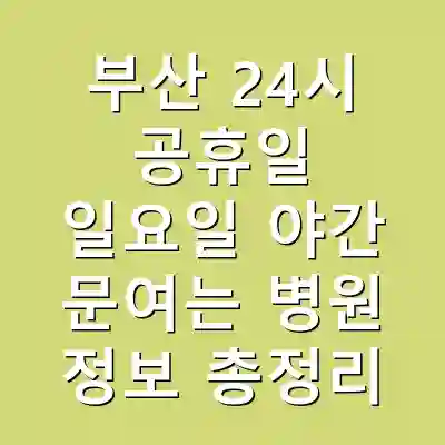 부산 24시 공휴일 일요일 야간 문여는 병원 정보 총정리