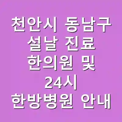 천안시 동남구 설날 진료 한의원 및 24시 한방병원 안내