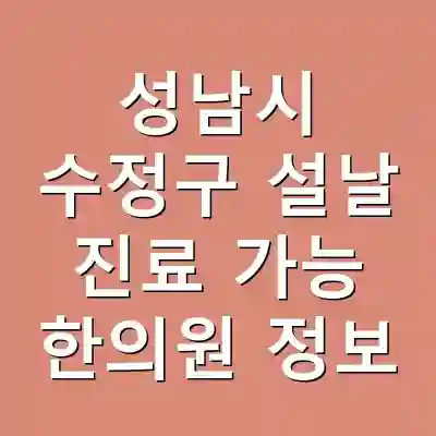 성남시 수정구 설날 진료 가능 한의원 정보