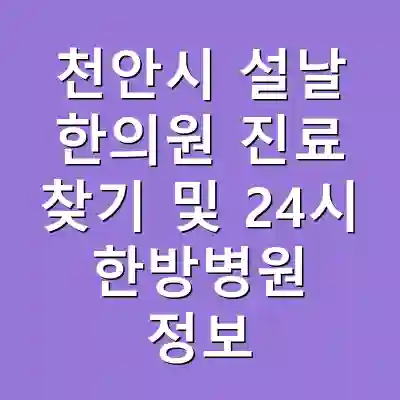 천안시 설날 한의원 진료 찾기 및 24시 한방병원 정보