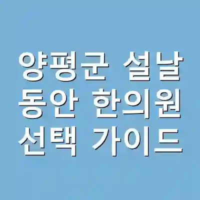 양평군 설날 동안 한의원 선택 가이드