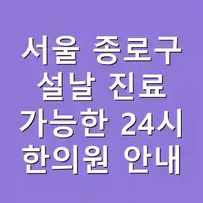 서울 종로구 설날 진료 가능한 24시 한의원 안내