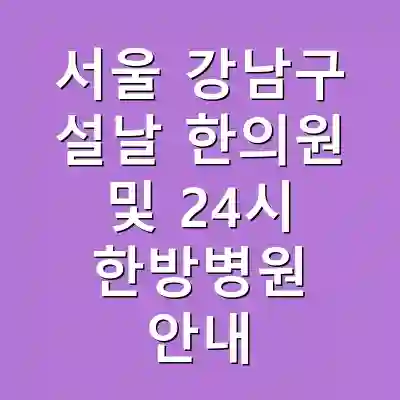 서울 강남구 설날 한의원 및 24시 한방병원 안내