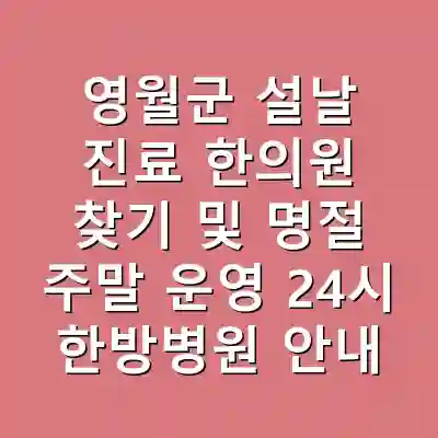 영월군 설날 진료 한의원 찾기 및 명절 주말 운영 24시 한방병원 안내