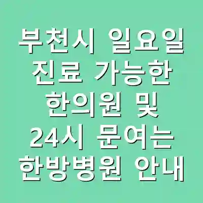 부천시 일요일 진료 가능한 한의원 및 24시 문여는 한방병원 안내