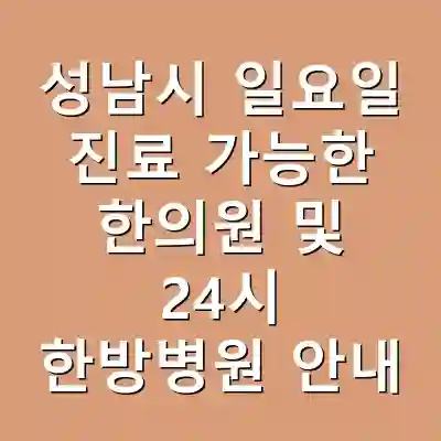 성남시 일요일 진료 가능한 한의원 및 24시 한방병원 안내