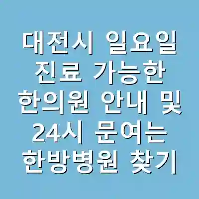대전시 일요일 진료 가능한 한의원 안내 및 24시 문여는 한방병원 찾기