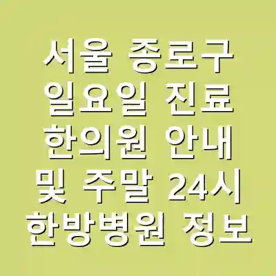 서울 종로구 일요일 진료 한의원 안내 및 주말 24시 한방병원 정보